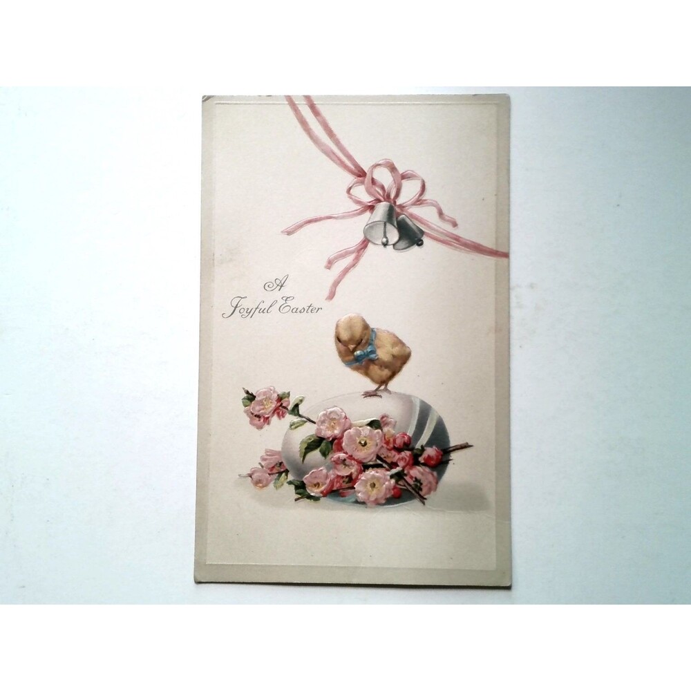 Vintage Easter Postcard Chick Egg Bells Flowers German Greeting Johnstown PA